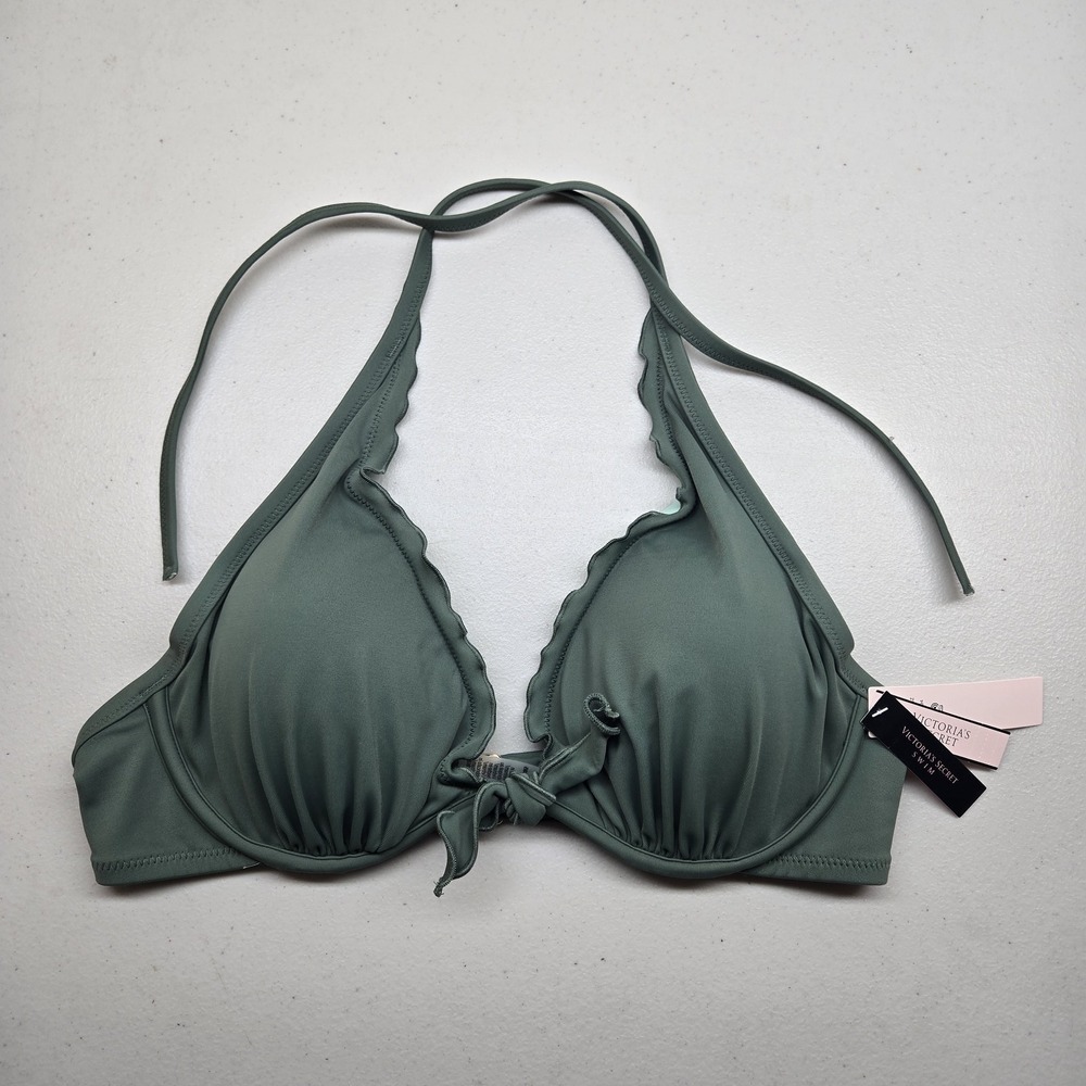 Victoria's Secret Women Swimwear 38B Sage Green Top Underwired Ruffle Halter